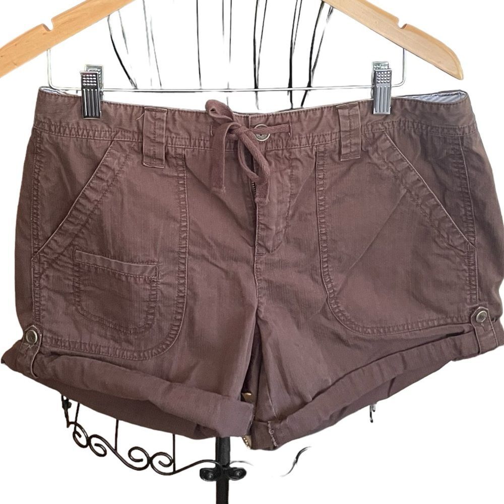 Tommy Hilfiger Women Brown Cuffed Hem Utility Walking Casual Cargo Shorts 12
